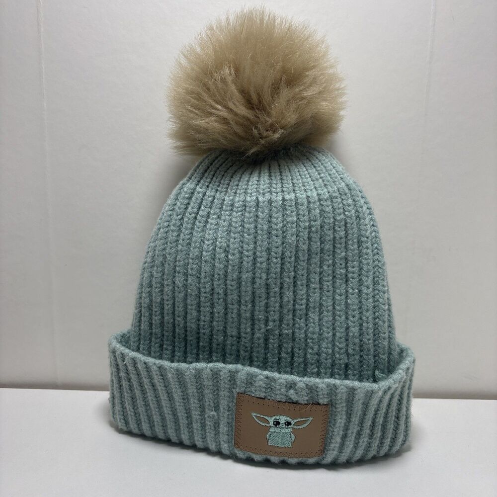 Like Love Your Melon Star Wars Mandalorian Yoda Adult Pom Beanie Hat Mint Grogu